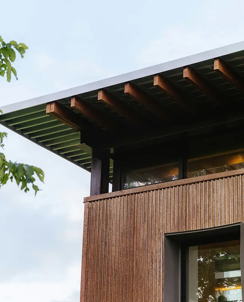 Corner of modern wooden building