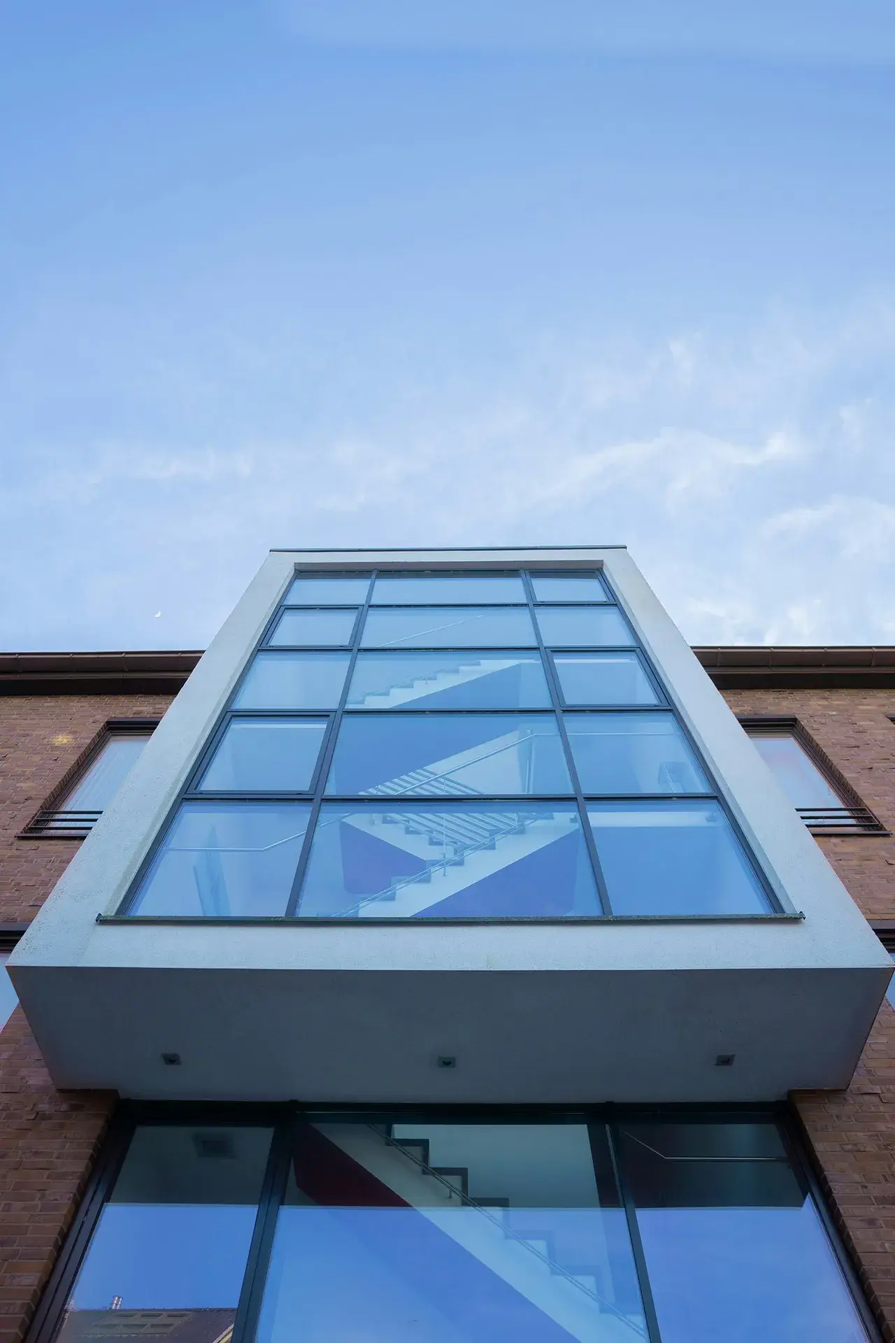 Stairwell shown through exterior window